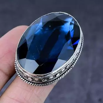 Кольцо ручной работы из натурального лондонского голубого топаза из серебра 925 пробы S.8.5 L0r46