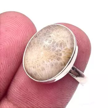 Кольцо ручной работы из натурального ископаемого коралла из стерлингового серебра 925 пробы S.7 e8z49