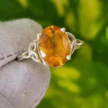 Кольцо ручной работы из натурального серебра 925 пробы с цитрином, драгоценный камень 7 США A13 7 US