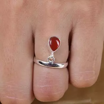 Кольцо ручной работы из натурального сердолика, уникальный подарок, серебро 925 пробы, дизайнерское кольцо, подарок на День святого Валентина, юбилейное кольцо 5