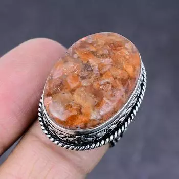 Кольцо ручной работы из серебра 925 пробы с драгоценным камнем из клубничного кварца, размер 6,5 T0U20