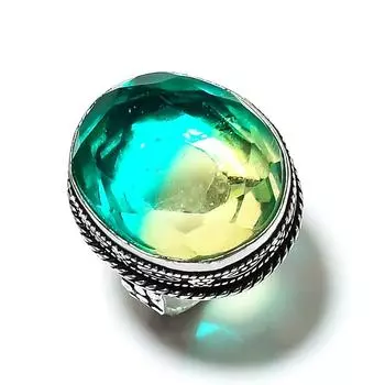 Кольцо ручной работы из серебра 925 пробы с двухцветным турмалином, размер 7,5 q9L14