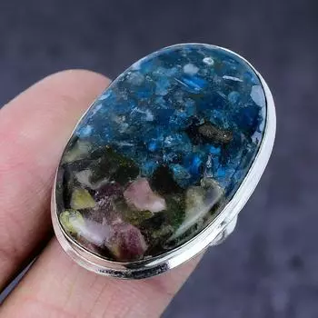 Кольцо ручной работы из серебра 925 пробы с арбузным турмалином и драгоценным камнем, размер 7 Y5T84