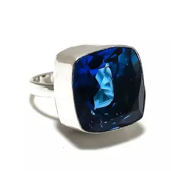Кольцо ручной работы из серебра 925 пробы с драгоценным камнем London Blue Topaz, размер 6,5 b5e02