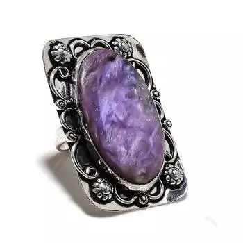 Кольцо ручной работы из серебра 925 пробы с русским чароитом, размер 8,5 E4F76