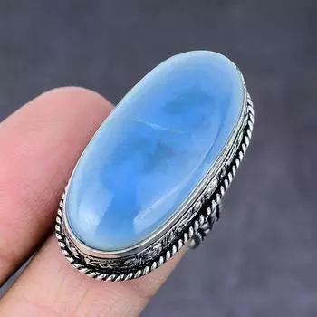 Кольцо ручной работы из стерлингового серебра 925 пробы с натуральным аквамарином, размер 7 Y7W72