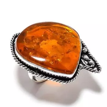 Кольцо ручной работы из стерлингового серебра 925 пробы с натуральным балтийским янтарем, размер 8,5 a9v93