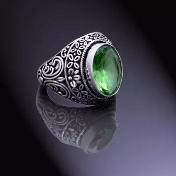 Кольцо ручной работы из стерлингового серебра 925 пробы с натуральным зеленым аметистом, размер 6 r7l62