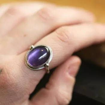 Кольцо ручной работы из стерлингового серебра 925 пробы с натуральным аметистом, однотонные женские кольца всех размеров 5 фиолетовый