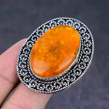 Кольцо ручной работы из стерлингового серебра 925 пробы с натуральным балтийским янтарем, размер 6 B1V09