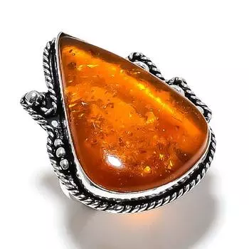 Кольцо ручной работы из стерлингового серебра 925 пробы с натуральным балтийским янтарем, размер 8 g9f49