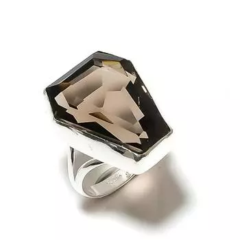 Кольцо ручной работы из стерлингового серебра 925 пробы с натуральным дымчатым топазом, размер 6 B1n38