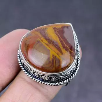 Кольцо ручной работы из стерлингового серебра 925 пробы с натуральным драгоценным камнем Норина Джаспер, размер 8 s4A67