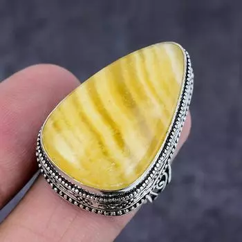Кольцо ручной работы из стерлингового серебра 925 пробы с натуральным желтым септарским драгоценным камнем, размер 6 Z6D78