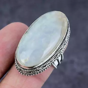 Кольцо ручной работы из стерлингового серебра 925 пробы с натуральным валуном хризопразом S.6 d3F90