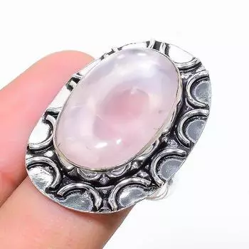 Кольцо ручной работы из стерлингового серебра 925 пробы с натуральным розовым кварцем, размер 7 u2h86