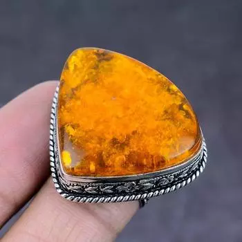 Кольцо ручной работы из стерлингового серебра 925 пробы с натуральным балтийским янтарем, размер 6,5 H9V21
