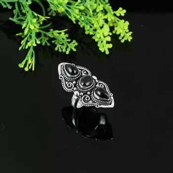 Кольцо ручной работы из стерлингового серебра 925 пробы с натуральным черным ониксом, размер 6 P6u58