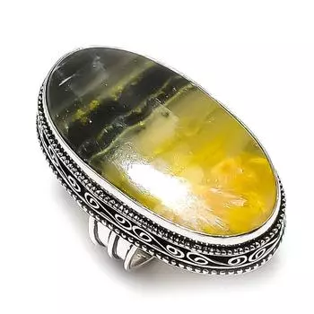 Кольцо ручной работы из стерлингового серебра 925 пробы с натуральным драгоценным камнем шмельная яшма, размер 8 f7U60