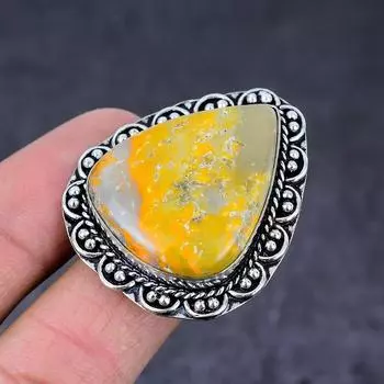 Кольцо ручной работы из стерлингового серебра 925 пробы с натуральным драгоценным камнем шмельная яшма, размер 8 n8Z34