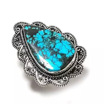 Кольцо ручной работы из стерлингового серебра 925 пробы с натуральным тибетским бирюзовым камнем, размер 6 v9c13