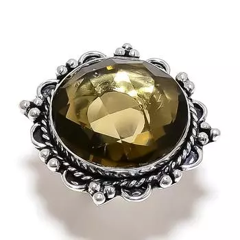 Кольцо ручной работы из стерлингового серебра 925 пробы с натуральным зеленым аметистом, размер 7 K8B82