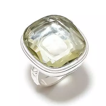 Кольцо ручной работы из стерлингового серебра 925 пробы с натуральным зеленым аметистом, размер 9 t6W68