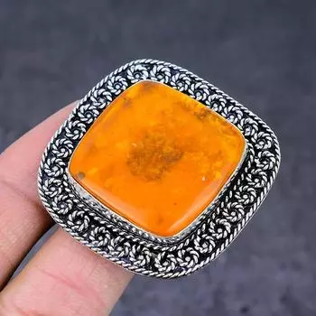 Кольцо ручной работы из стерлингового серебра 925 пробы с натуральным балтийским янтарем, размер 8 u8w28