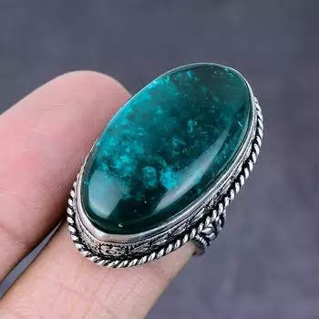 Кольцо ручной работы из стерлингового серебра 925 пробы с натуральным синим янтарем, размер 8 K5M75