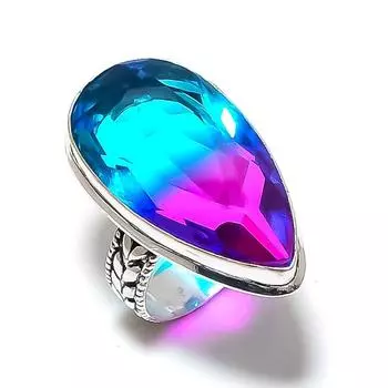 Кольцо ручной работы из стерлингового серебра 925 пробы с натуральным двухцветным турмалином S.8 i1B07