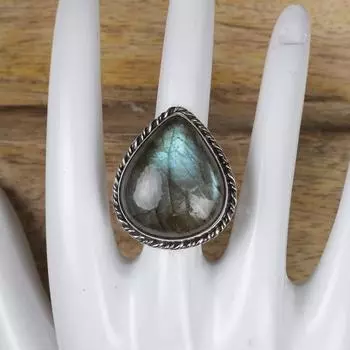 Кольцо ручной работы из стерлингового серебра 925 пробы с лабрадоритом ко Дню святого Валентина, все размеры 3 чёрный