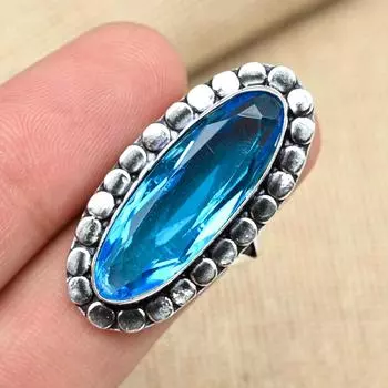 Кольцо ручной работы из стерлингового серебра 925 пробы с прекрасным голубым топазом 4 синий