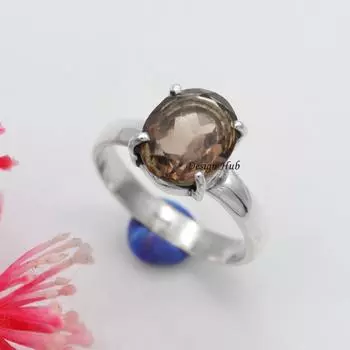 Кольцо ручной работы из стерлингового серебра 925 пробы с дымчатым кварцем для рождественского подарка 6 серебряный