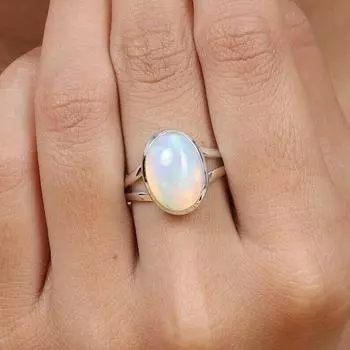 Кольцо ручной работы из стерлингового серебра 925 пробы с эфиопским опалом и драгоценным камнем овальной формы 14.05 MM белый