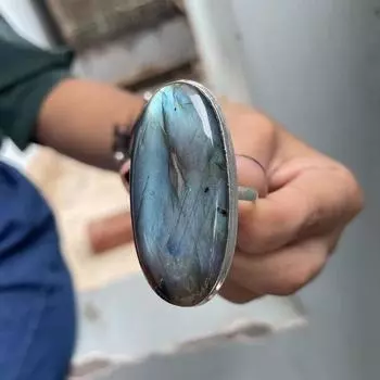 Кольцо ручной работы из стерлингового серебра 925 пробы с лабрадоритом ко Дню святого Валентина, все размеры 16.5mm синий