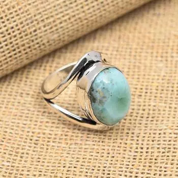 Кольцо ручной работы из стерлингового серебра 925 пробы с драгоценным камнем Ларимар для женщин 4 синий