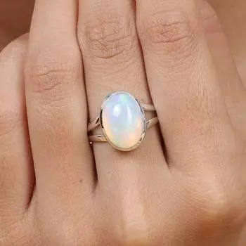 Кольцо ручной работы из стерлингового серебра 925 пробы с эфиопским опалом и драгоценным камнем овальной формы 14.05mm-22.33mm синий