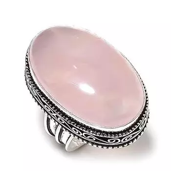 Кольцо ручной работы из стерлингового серебра 925 пробы с натуральным розовым кварцем, размер 7,5 J4z27