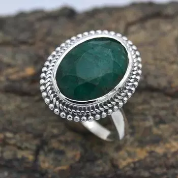 Кольцо ручной работы из стерлингового серебра 925 пробы Sakota Mine Emerald Gemstone для рождественского подарка 6 серебряный