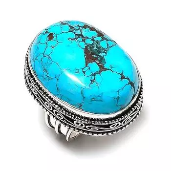 Кольцо ручной работы из стерлингового серебра 925 пробы с натуральным тибетским бирюзовым камнем, размер 7 u5Z53