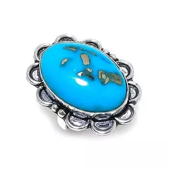 Кольцо ручной работы из стерлингового серебра 925 пробы с натуральным пиритом и бирюзой, размер 8 f4B90