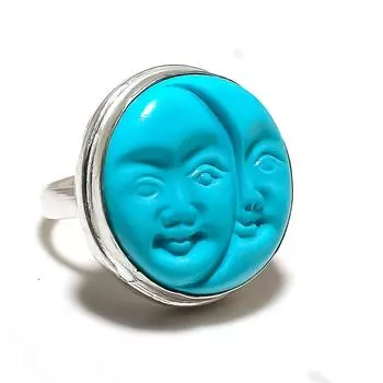 Кольцо ручной работы из стерлингового серебра 925 пробы с натуральной спящей бирюзой, размер 8,5 I4V70