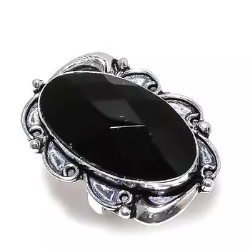 Кольцо ручной работы из стерлингового серебра 925 пробы с натуральным черным шпинелем, размер 6,5 L6V02