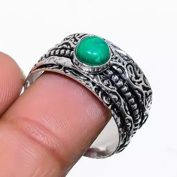 Кольцо ручной работы из стерлингового серебра 925 пробы с натуральным малахитом, размер 9,5 D5i50