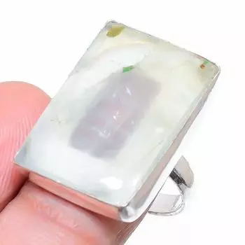 Кольцо ручной работы из стерлингового серебра 925 пробы с натуральным драгоценным камнем пренитом, размер 6,5, A0I79