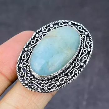 Кольцо ручной работы из стерлингового серебра 925 пробы с натуральным аквамарином, размер 7 y2k18