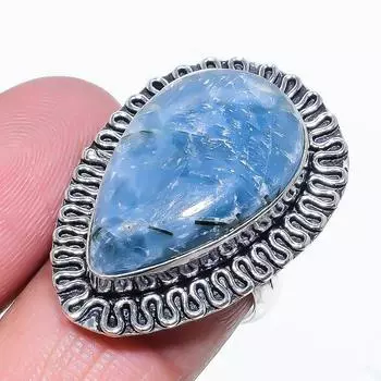 Кольцо ручной работы из стерлингового серебра 925 пробы с натуральным аквамарином, размер 7, E1a61