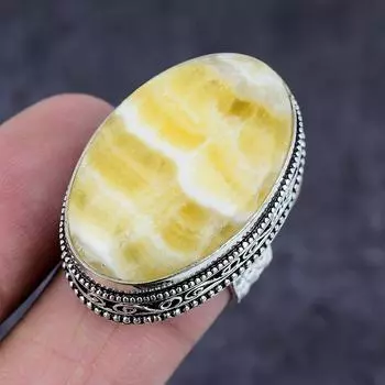 Кольцо ручной работы из стерлингового серебра 925 пробы с натуральным желтым септарским драгоценным камнем S.8 b6j78