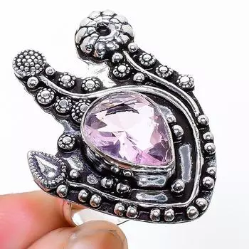 Кольцо ручной работы из стерлингового серебра 925 пробы с натуральным розовым кунцитом, размер 8 E7c06