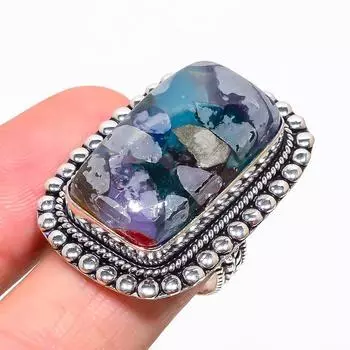 Кольцо ручной работы из стерлингового серебра 925 пробы с натуральным дихроичным стеклом, размер 9 V9w66